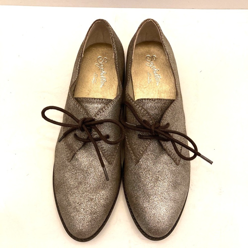 SEYCHELLES Metallic Oxford Lace-up Shoes Womens 7.5 Silver Leather NWOB